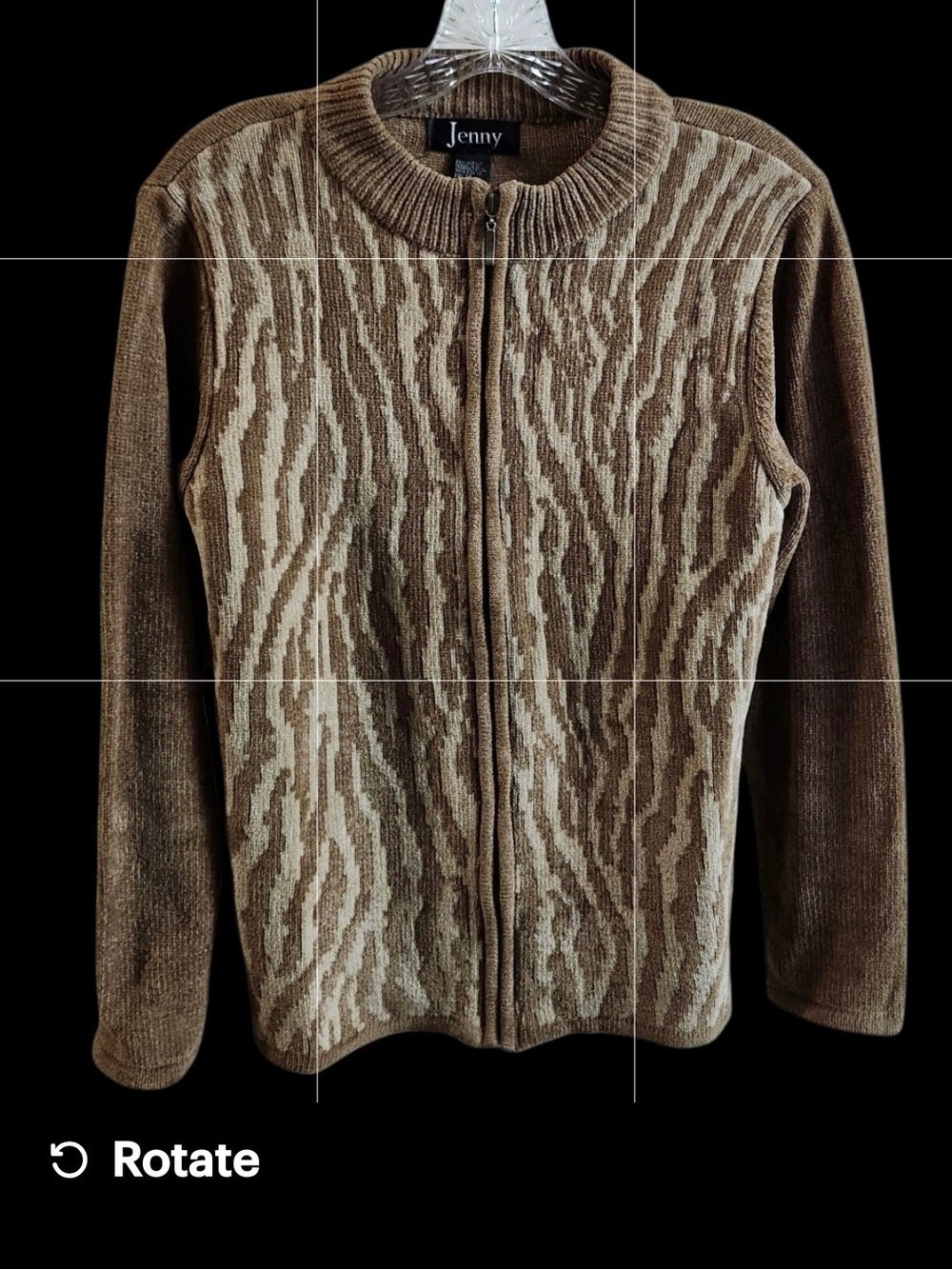 Vintage Women's Brown Zip Front Knit Sweater Super Soft Cozy  Cardigan Jacket